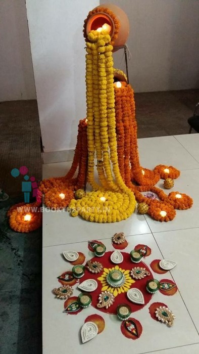 Pots with Marigold Flowers Rangoli