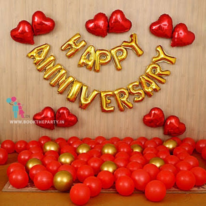 Happy Anniversary and Heart shaped Foil Balloons