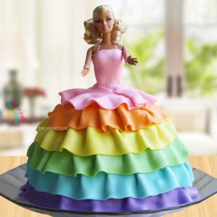 Rainbow Ruffles Barbie Cake