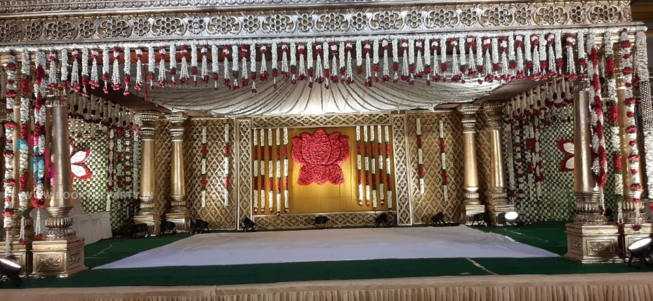 Gold Fiber Mandap With Lotus Pasting 