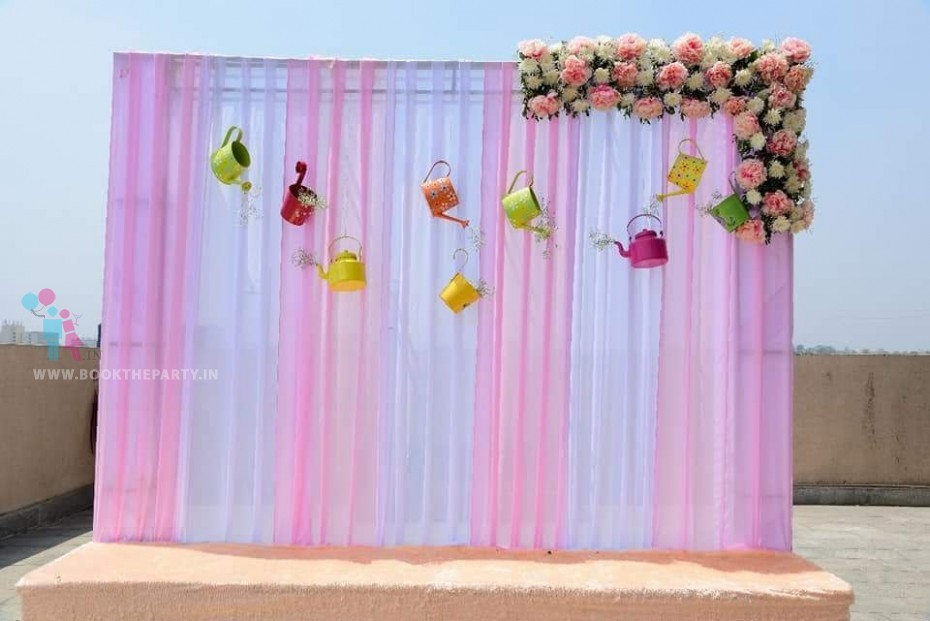 Pink & White Drapes with Kettle Hangings -Decorations 