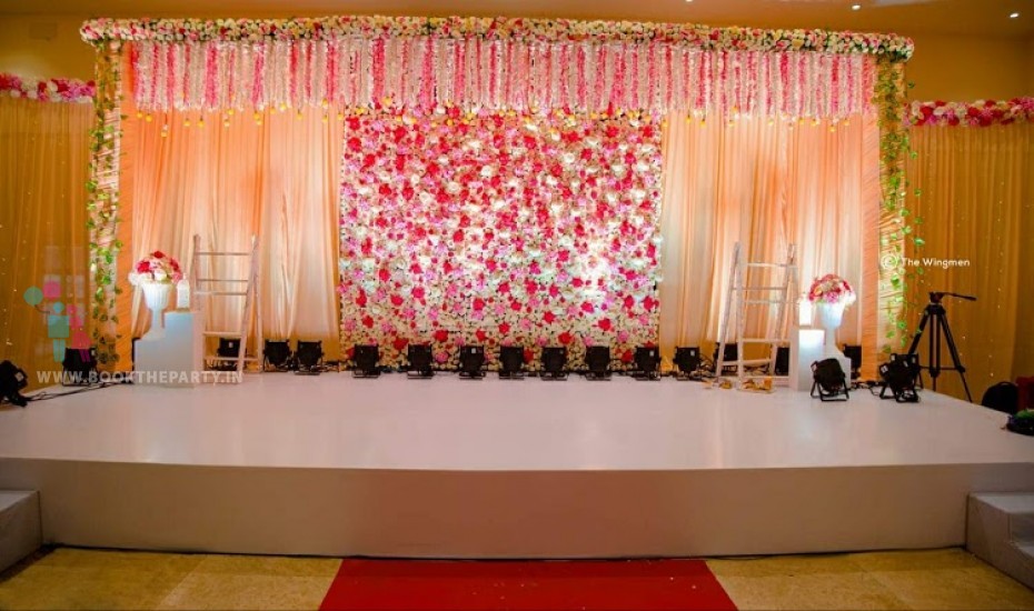 Peach Drapes with Fur Hangings and Flowers Pasting Theme 
