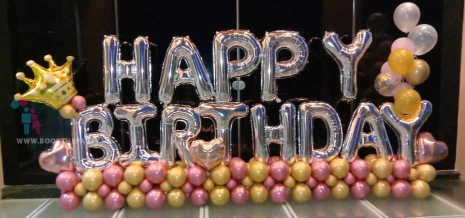 Big Happy Birthday Foil Balloons with Chrome Balloons