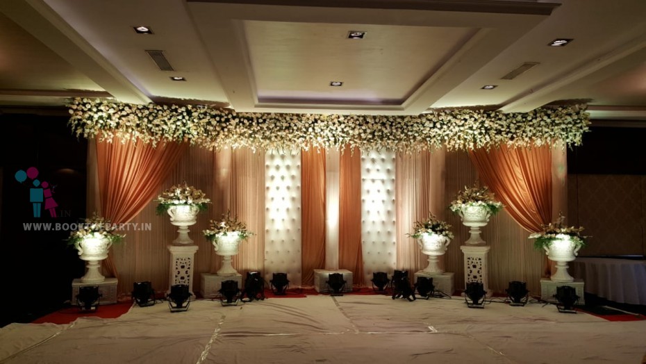Fancy Theme With Flower Pots and Drapes 