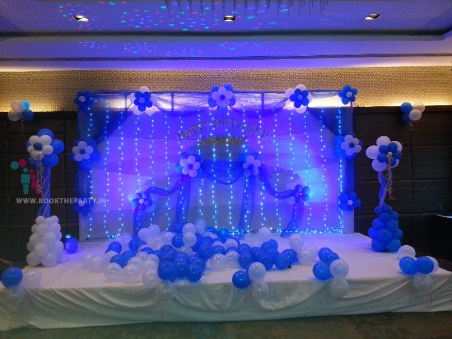 Blue Net Drapes with Illuminated Lights 