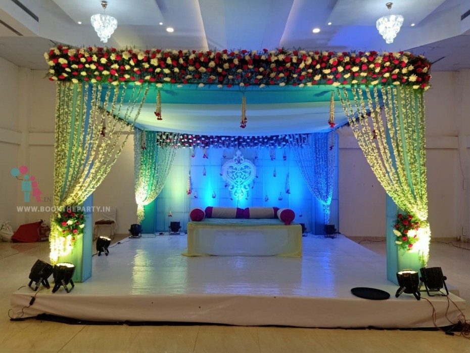 Box Mandapam with Blue Drapes