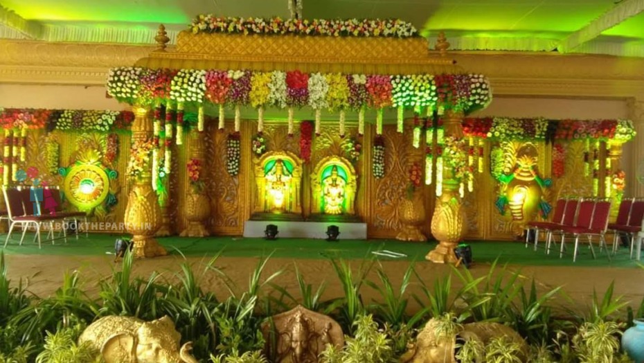 Golden Fiber Mandapam with Floral Decor