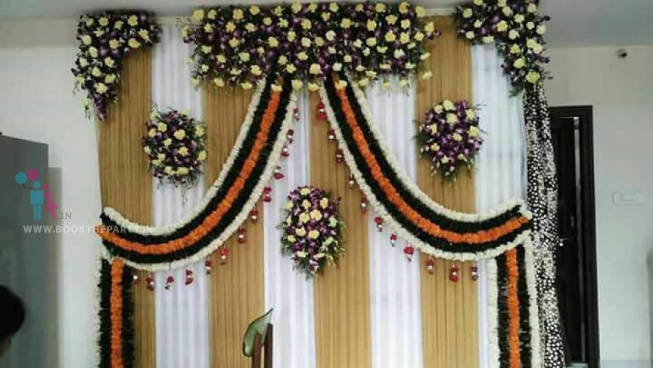Golden and White Drapes With Flower Pattern 