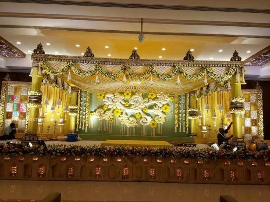 Yellow and Light Green Drapes Mandapam