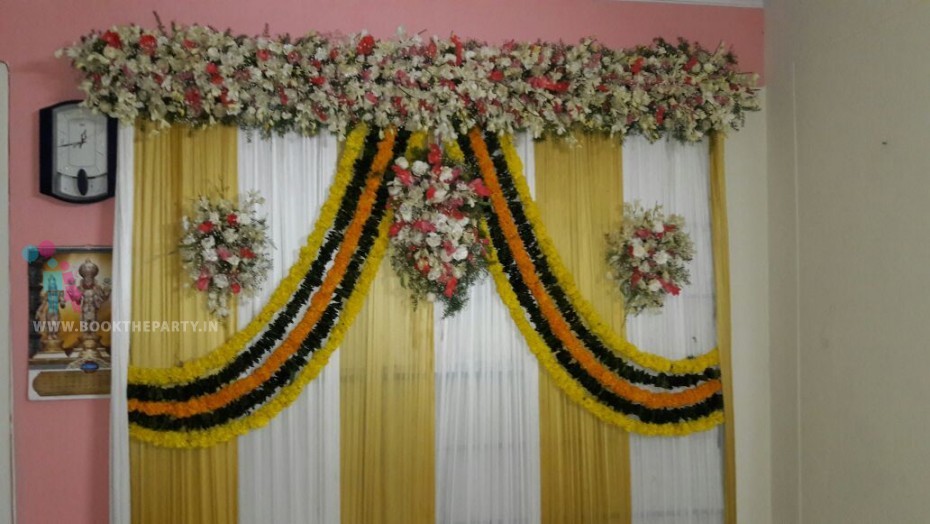 Golden and White Drapes With Flower Border