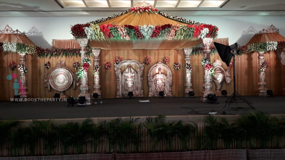 Fiber Pillars With Gold Drapes Mandapam 