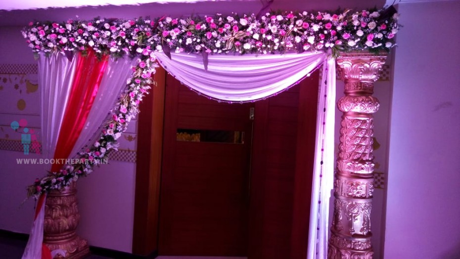 Fiber Pillars With Gold Drapes Mandapam 