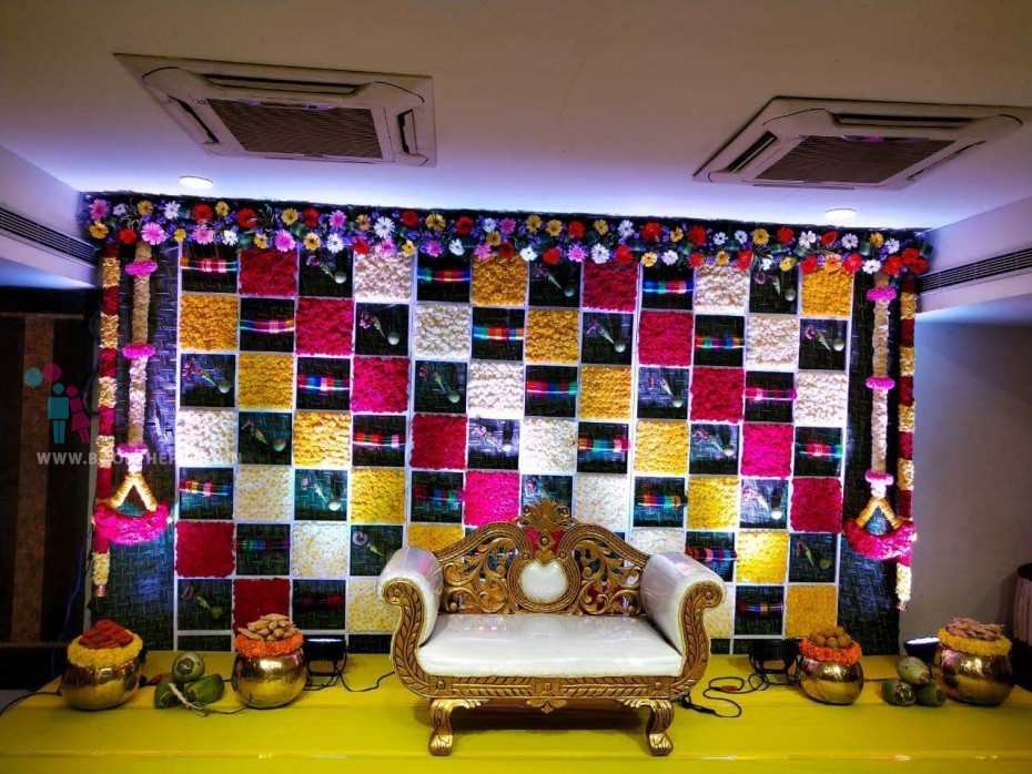 Coconut Mat Backdrop with Checks Frames and Bangles