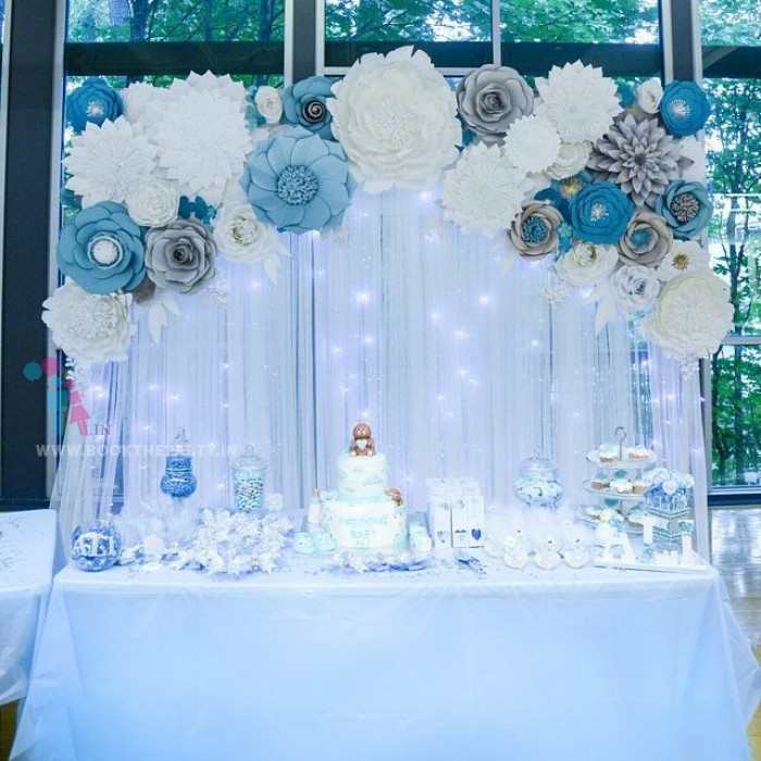 Illuminated Blue & White Paper Flowers 