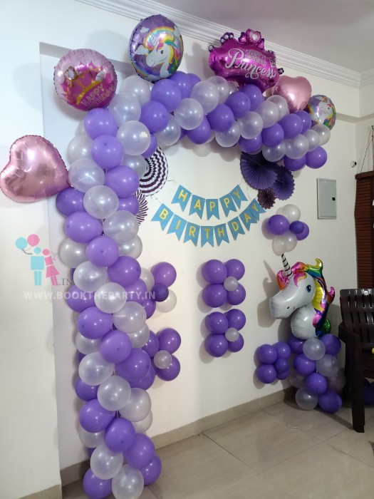 Purple and silver balloons decoration