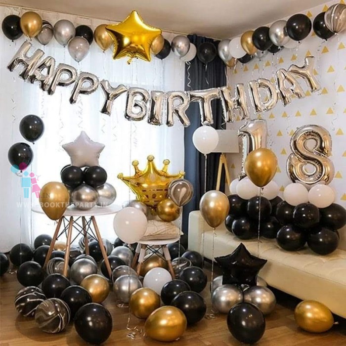 Black, Gold, Silver Organic Balloons Theme 
