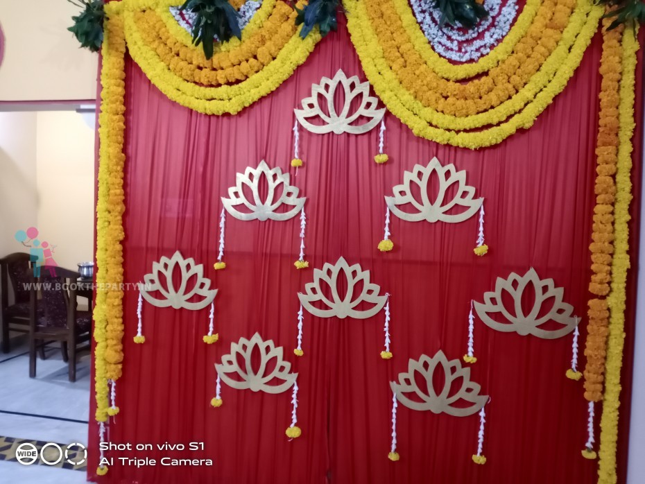 Red Drapes with Lotus MDF Design 