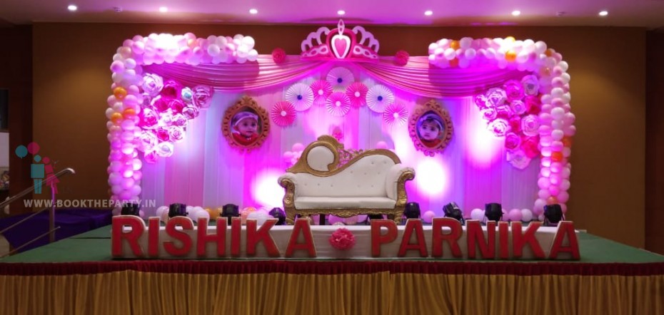 Pink and White Drapes with Crown 