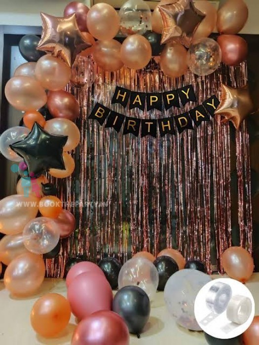 Black, Peach balloons decor with streamers