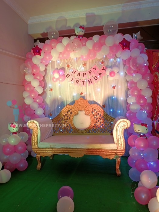 Pink and white balloons decor with Cloth drapes