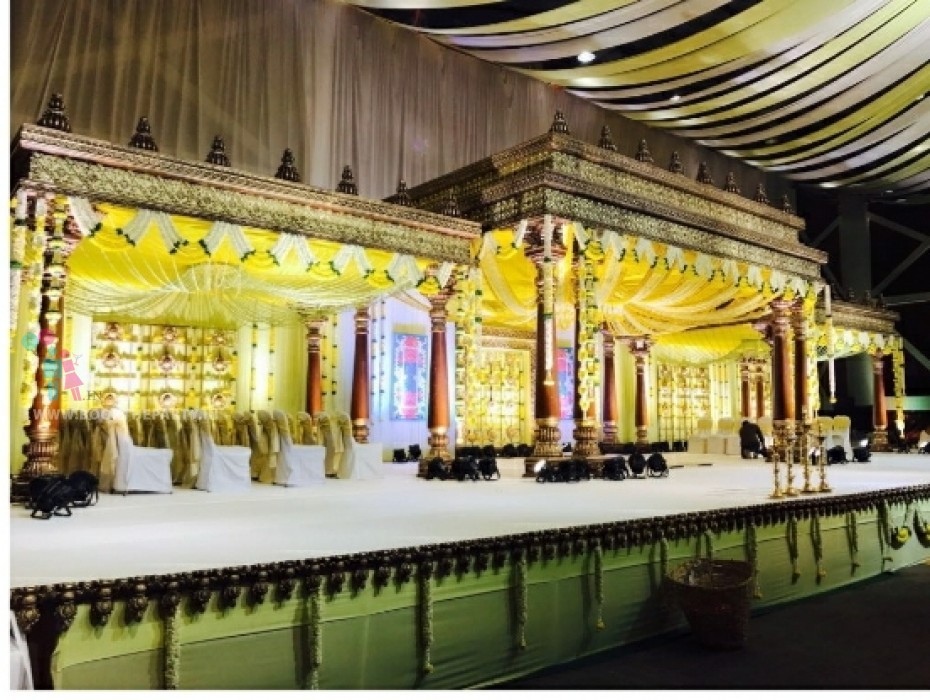 Cut Jalli Mandapam with Yellow Drapes 