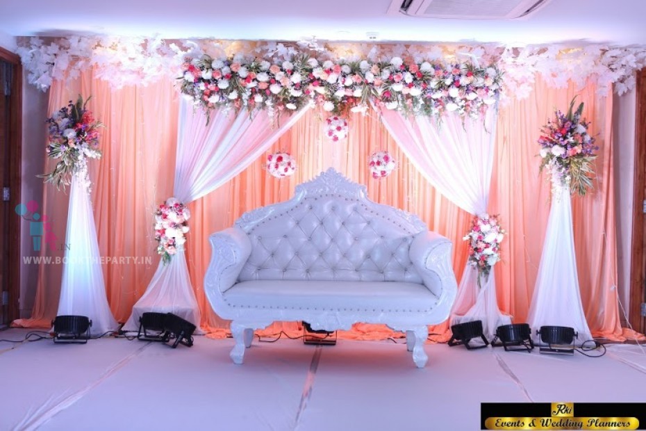 Peach & White Drapes with Floral Decor 