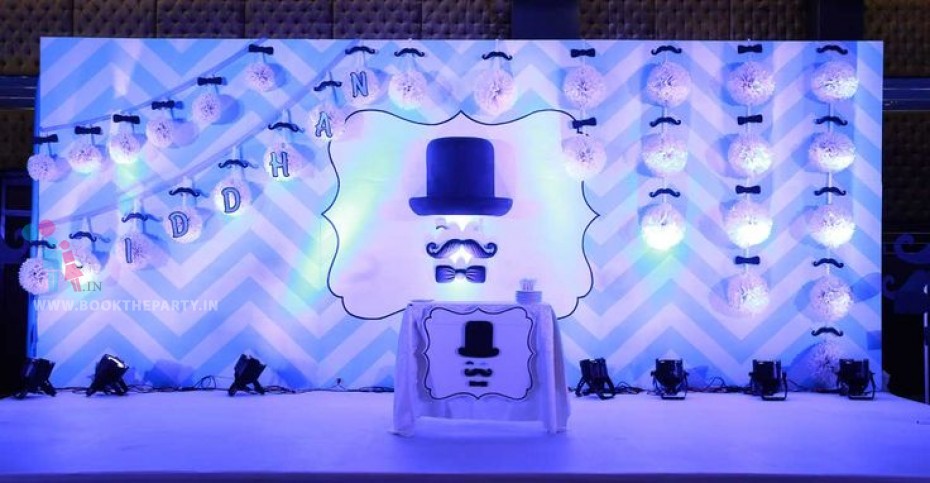 Moustache Theme with Pom Poms and Name