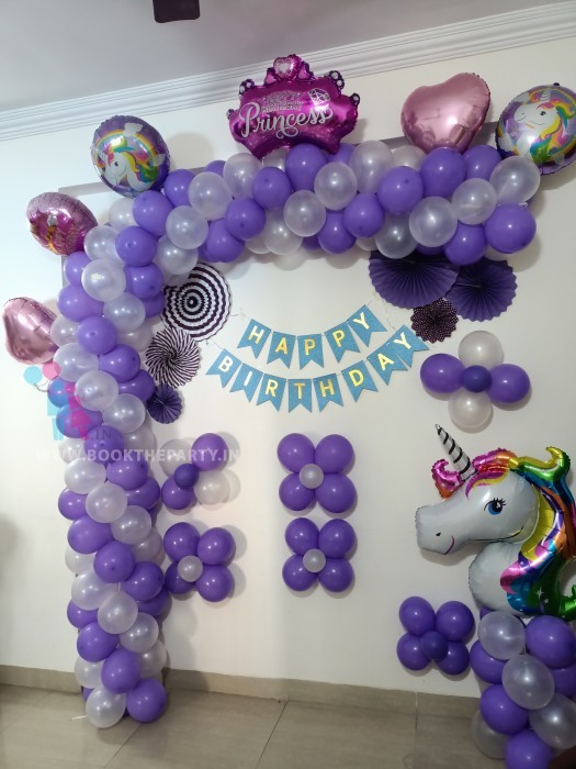 Purple and silver balloons decoration