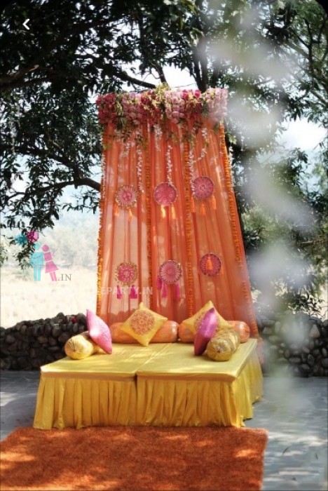 Peach Drapes with Hangings 
