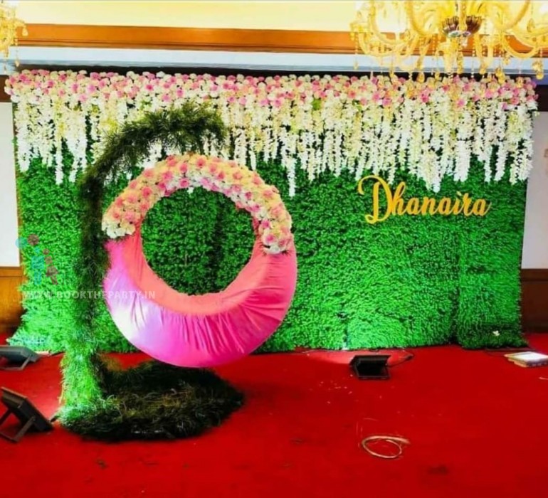 Artificial Green Mat With Orchid Hangings Theme 