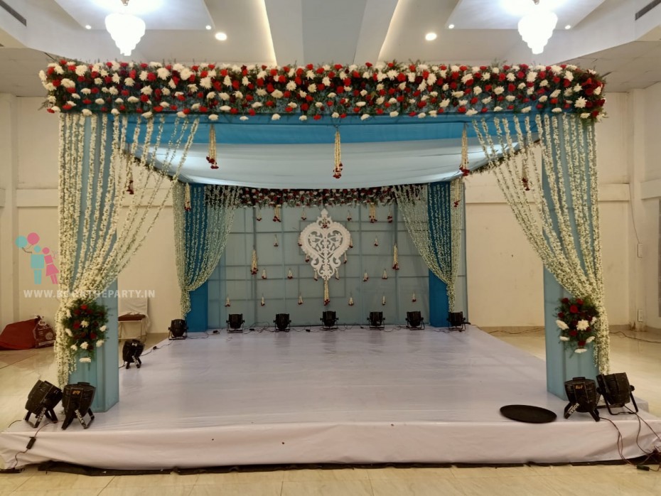 Box Mandapam with Blue Drapes