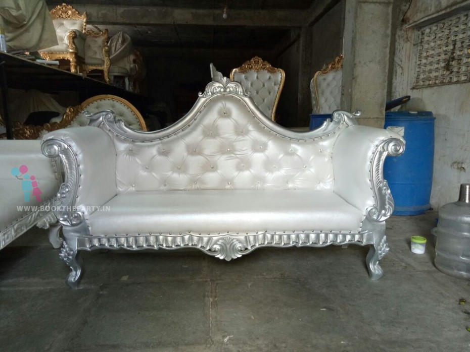 Silver Colored Wooden Sofa