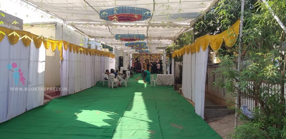 Side Wall with White Drapes and Golden Border 
