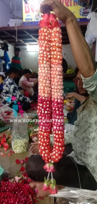 Orange, Red, White petals with Mothi Garland 