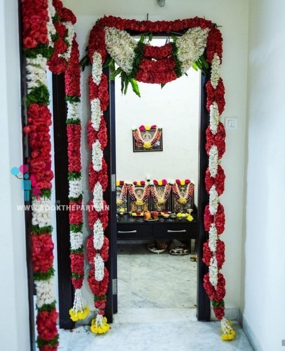 3 feets door Red And White Flowers Border For Door Entrance 