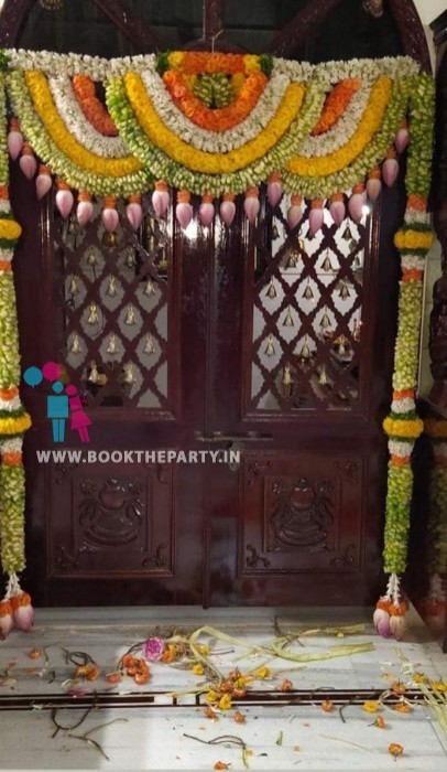  6 Feets Pooja Room Door Decor with Lilly and Marigold Flowers 
